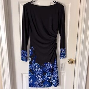 Elegant Black and Blue Floral Dress
